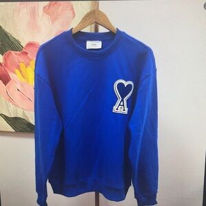 Ami Royal Blue Crewneck Sweater with Heart Logo